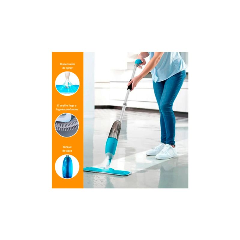 WELL BEING - Mopa con Rociador +5 Paños de Microfibra Reemplazables AZUL