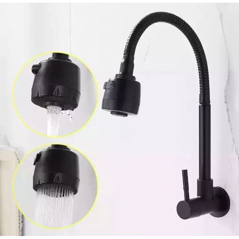 GENERICO - Grifo Llave Cocina pared agua fría cuello flexible NEGRO MATE