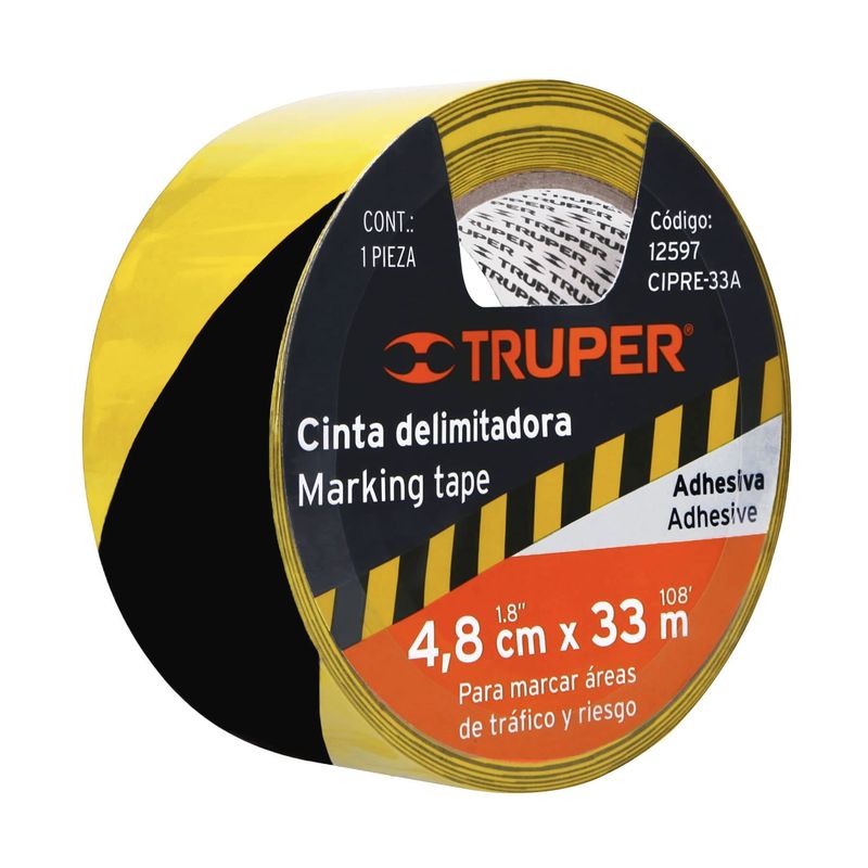 TRUPER - Cinta 2" x 33m de Señalización Delimitadora Amarilla / Negro 12597 Truper