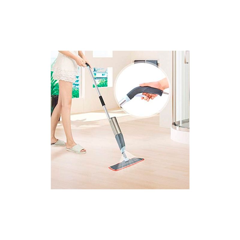 WELL BEING - Mopa con Rociador +5 Paños de Microfibra Reemplazables PLOMO