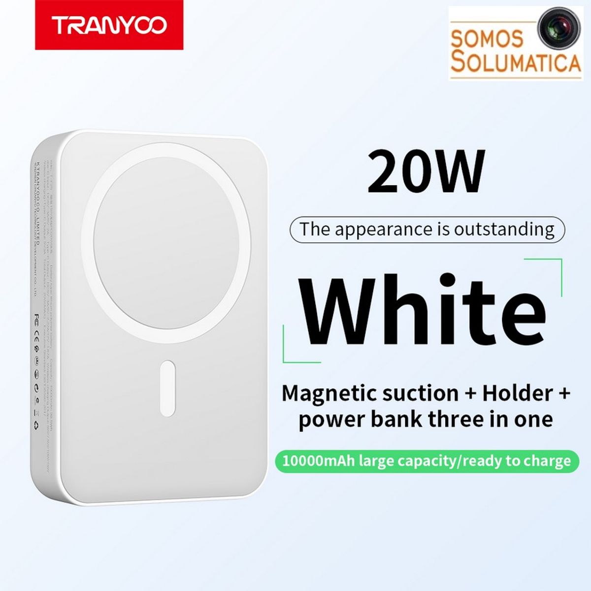 TRANYOO - Cargador inalambrico 10000mA - 20W Para Iphone - Bateria Portatil