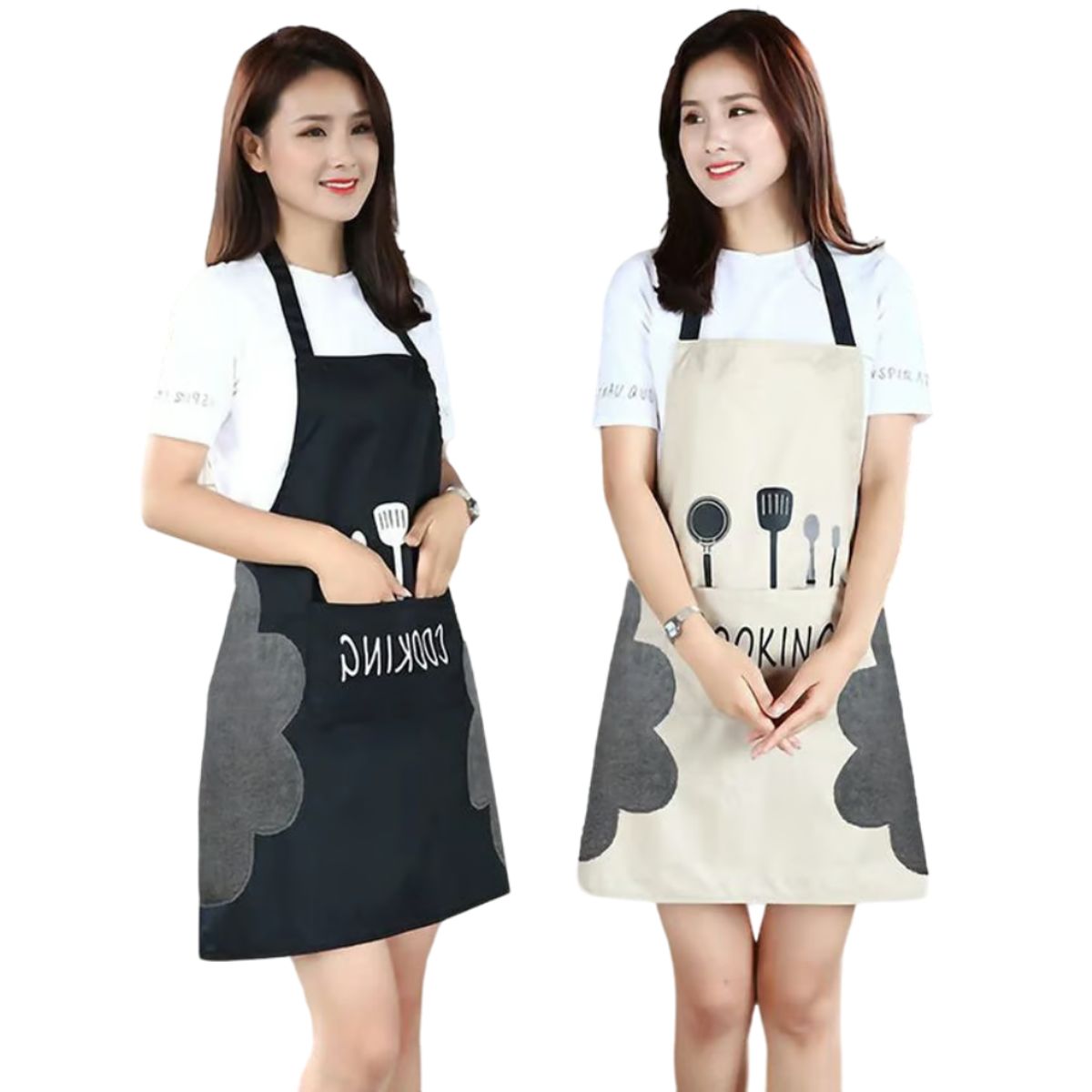 GENERICO - Delantal  impermeable con secador microfibra  Color CREMA