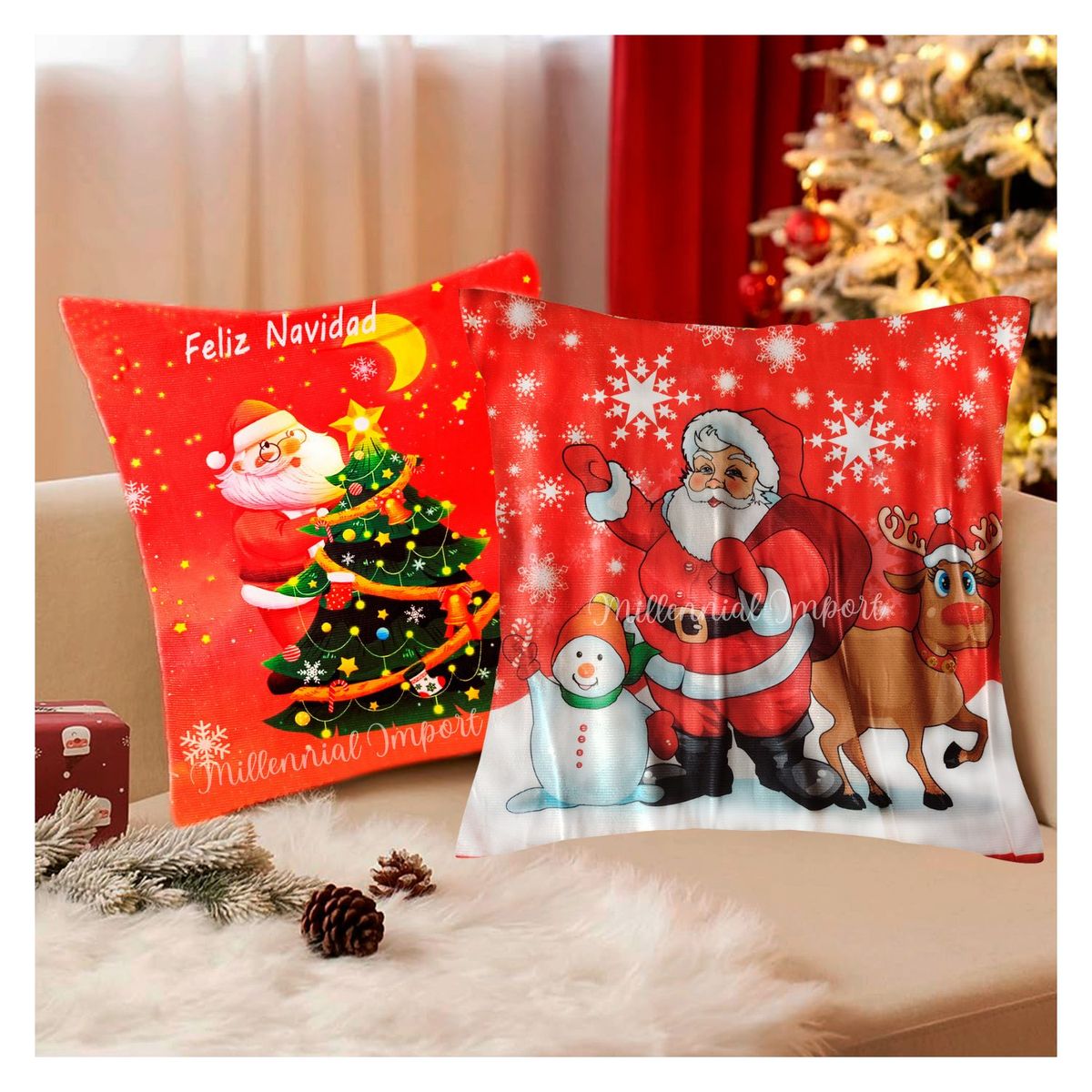 GENERICO - Set Navideño 2 Fundas para Cojines Decorativos 45x45 cm Diseño Moderno
