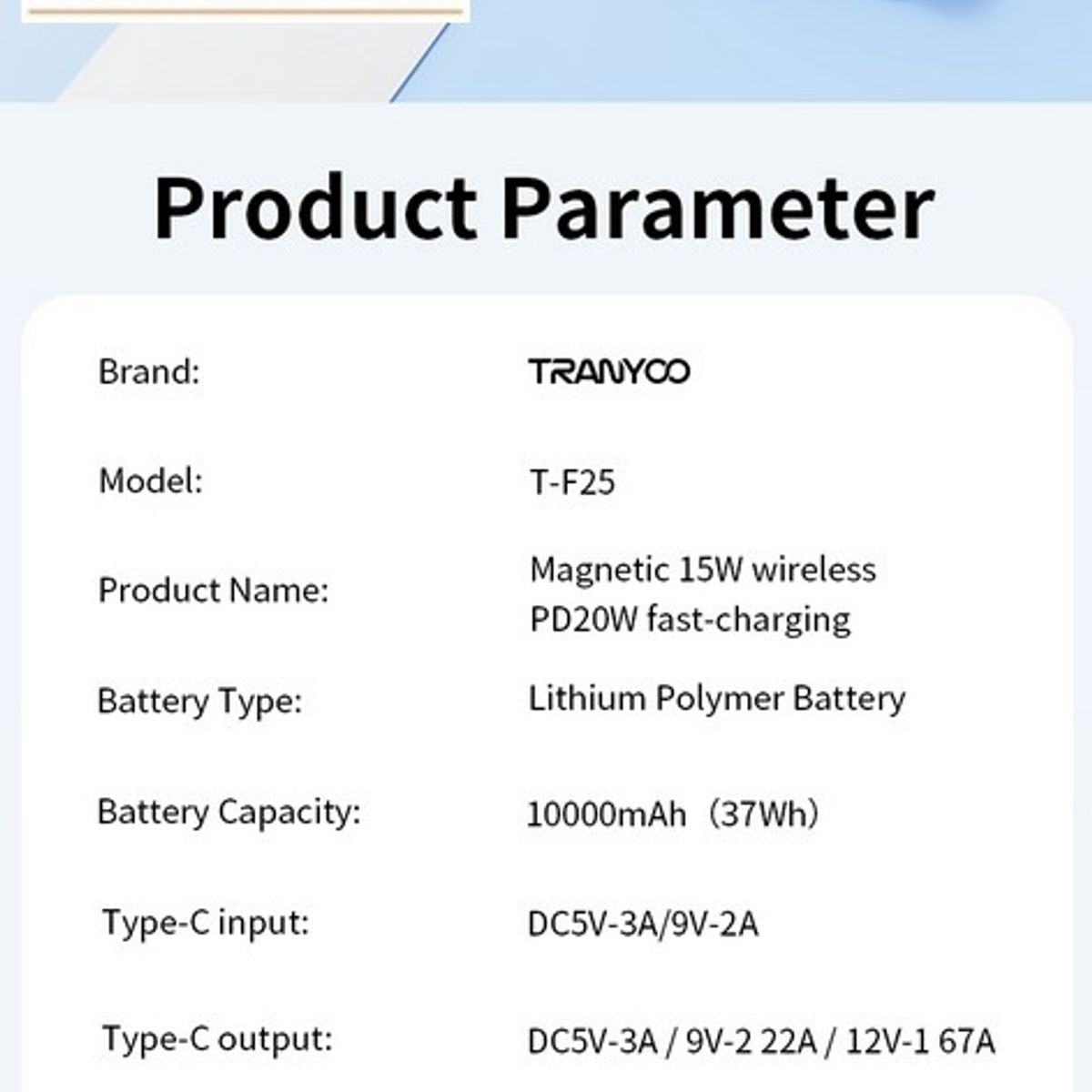 TRANYOO - Cargador inalambrico 10000mA - 20W Para Iphone - Bateria Portatil