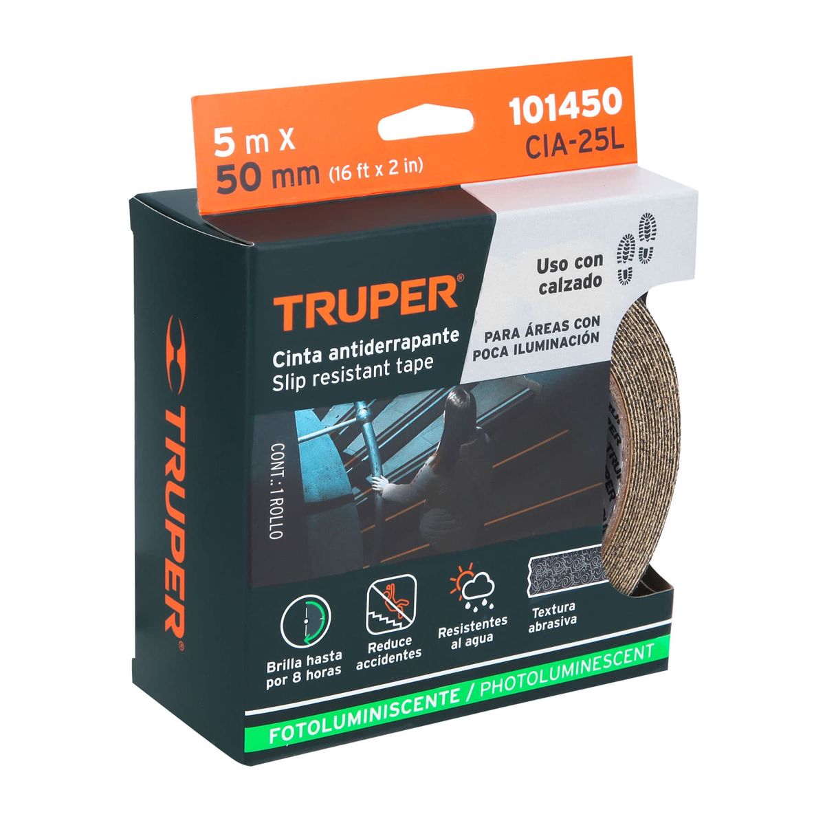 TRUPER - Cinta 2" x 5m Antideslizante Fotoluminiscente con Abrasivo 101450 Truper