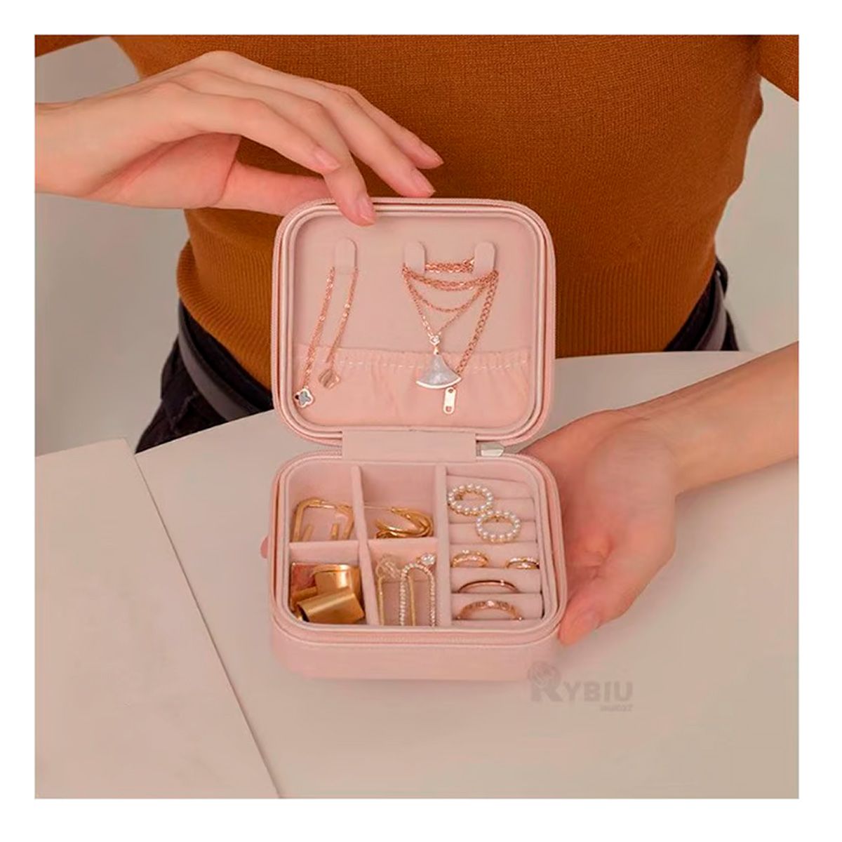 GENERICO - Mini Organizador de Joyas en Color Rosado Y+Papel de Regalo