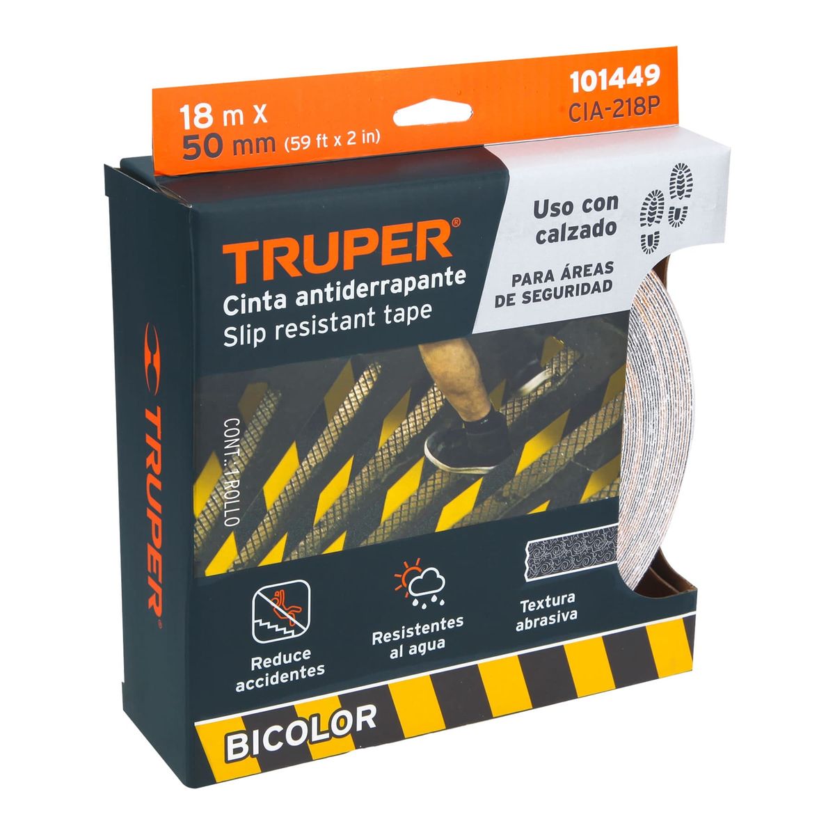 TRUPER - Cinta 2" x 18m Antideslizante Amarillo y Negro con Abrasivo 101449 Truper