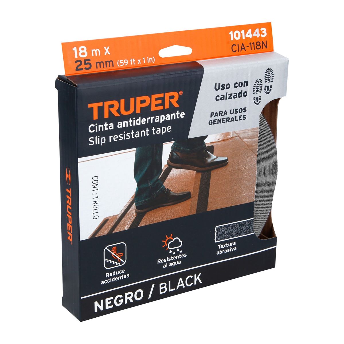 TRUPER - Cinta 1" x 18m Antideslizante con Abrasivo 101443 Truper