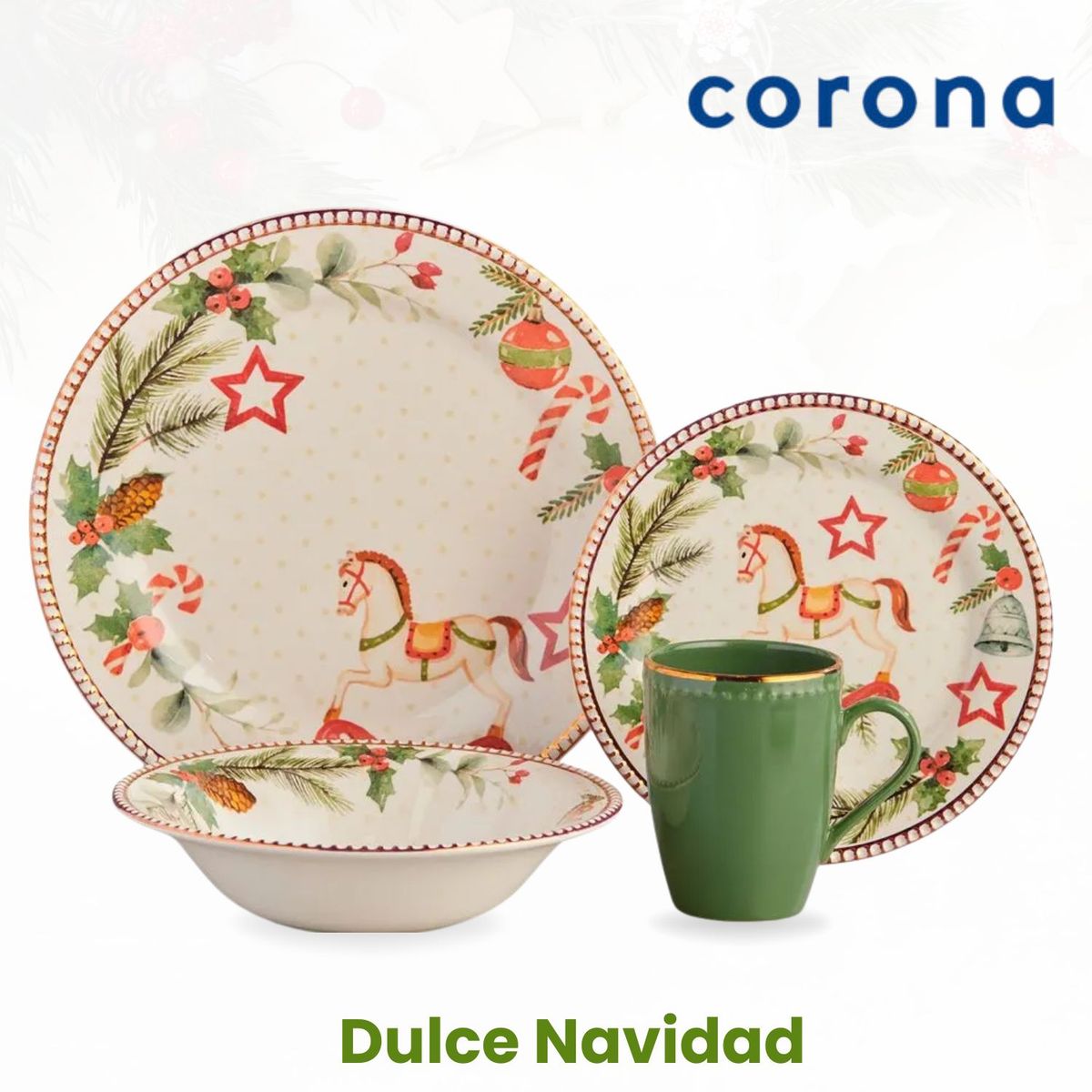 CORONA - Juego de Vajilla Corona Dulce Navidad x16 piezas