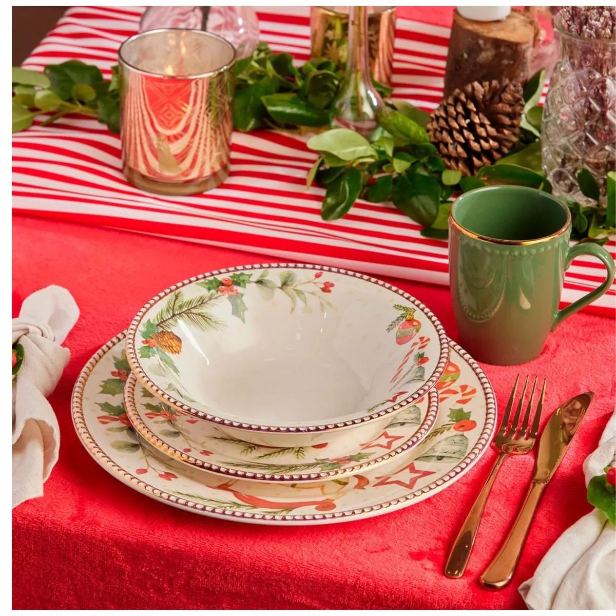 CORONA - Juego de Vajilla Corona Dulce Navidad x16 piezas