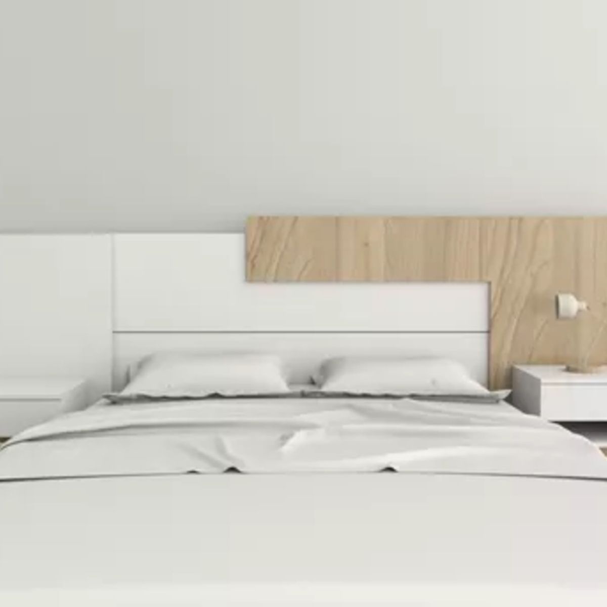 TU MESITA - Cabecera de cama moderna + veladores flotantes Jenna BlancoHaya