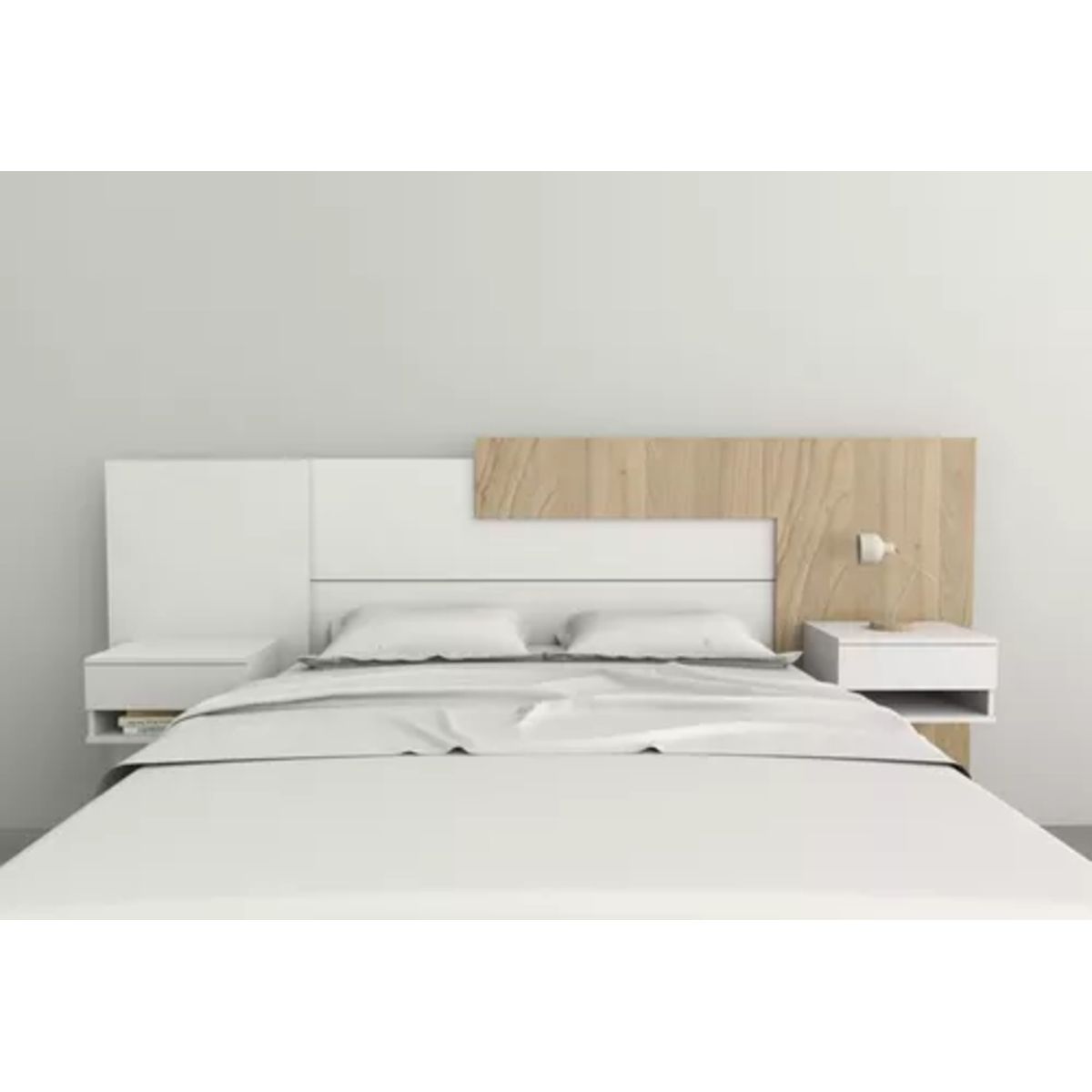 TU MESITA - Cabecera de cama moderna + veladores flotantes Jenna BlancoHaya