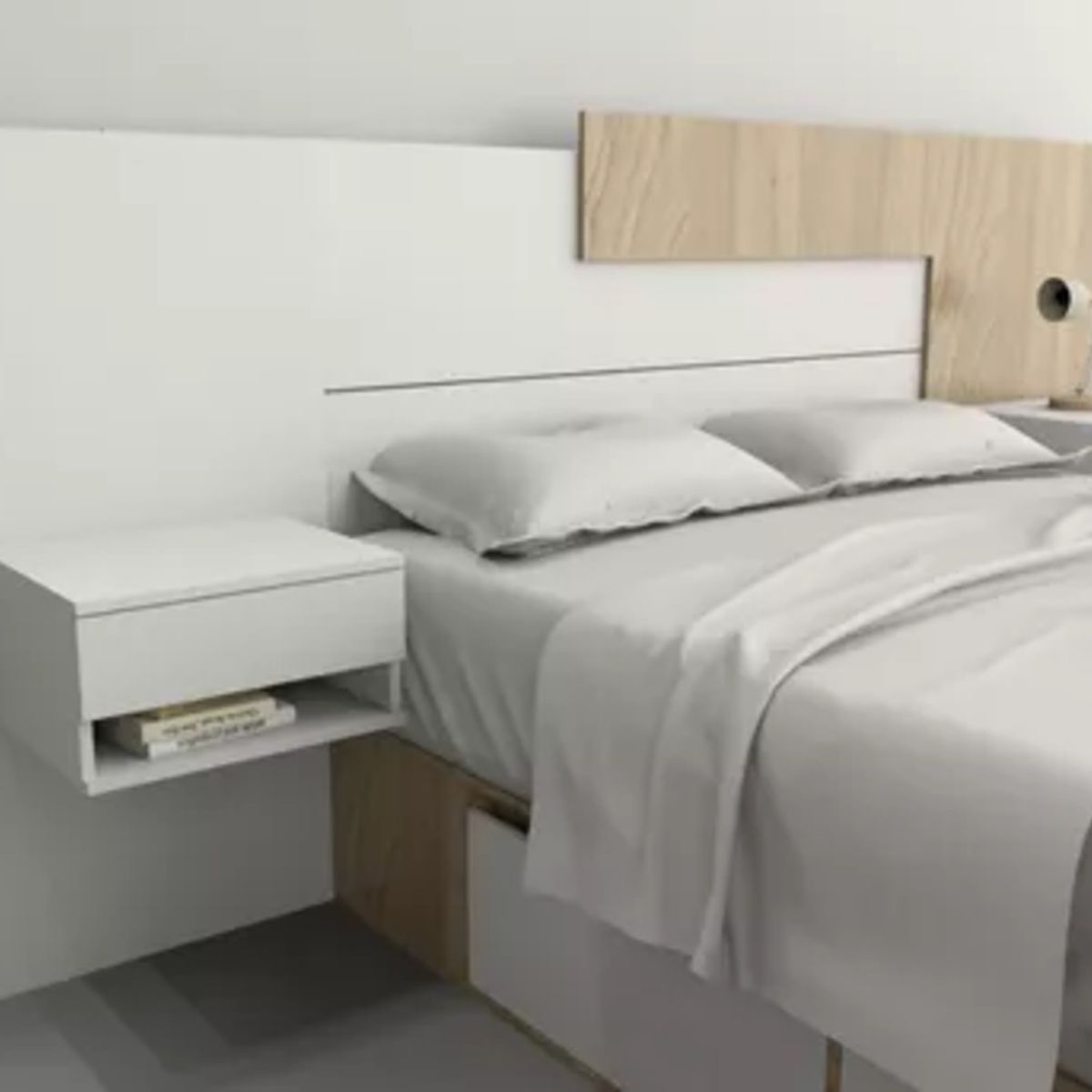 TU MESITA - Cabecera de cama moderna + veladores flotantes Jenna BlancoHaya