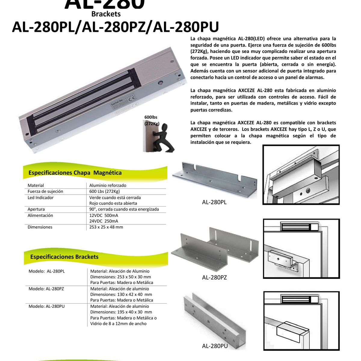 ZKTECO - ZKTeco Cerradura Electromagnética - AL-280LED