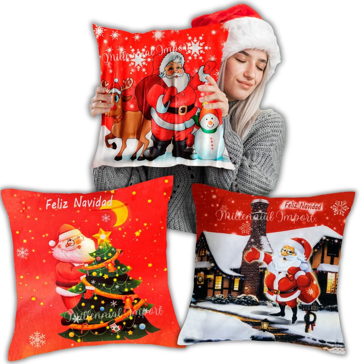 GENERICO - Set Navideño 3 Fundas Forros Navideños para Cojines de 45X45cm