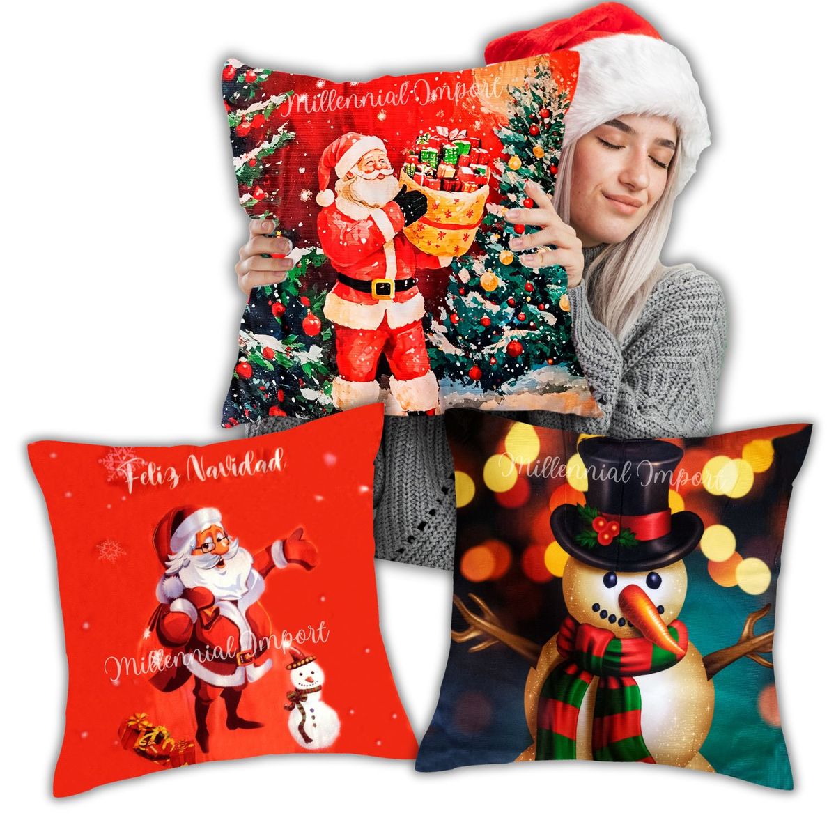 GENERICO - Funda Navideña para Cojín  45 x 45 cm Diseño ambas Caras