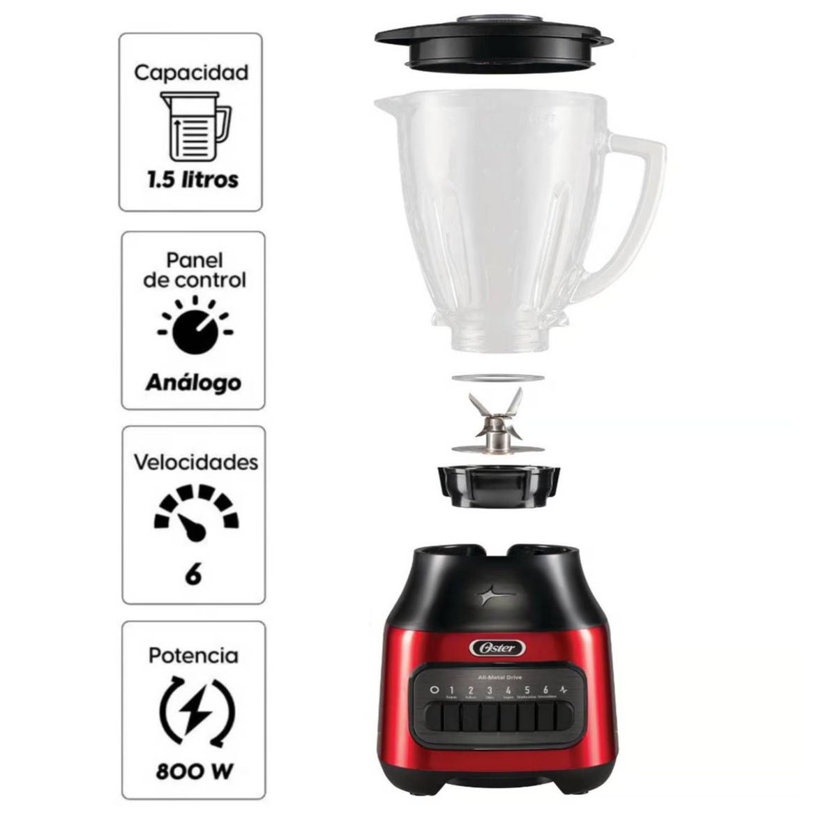 OSTER - Licuadora Oster BLSTPEG-CPB 6 velocidades 800 watts 1.5L