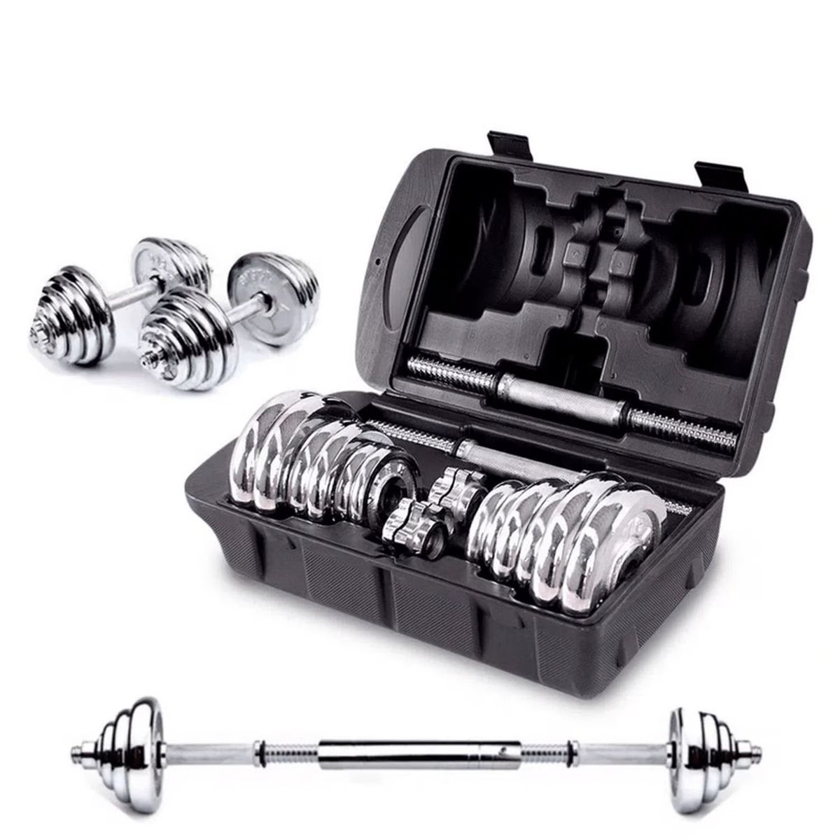 YORK - Set de Pesas Mancuernas con Maletín 30Kg Cromado