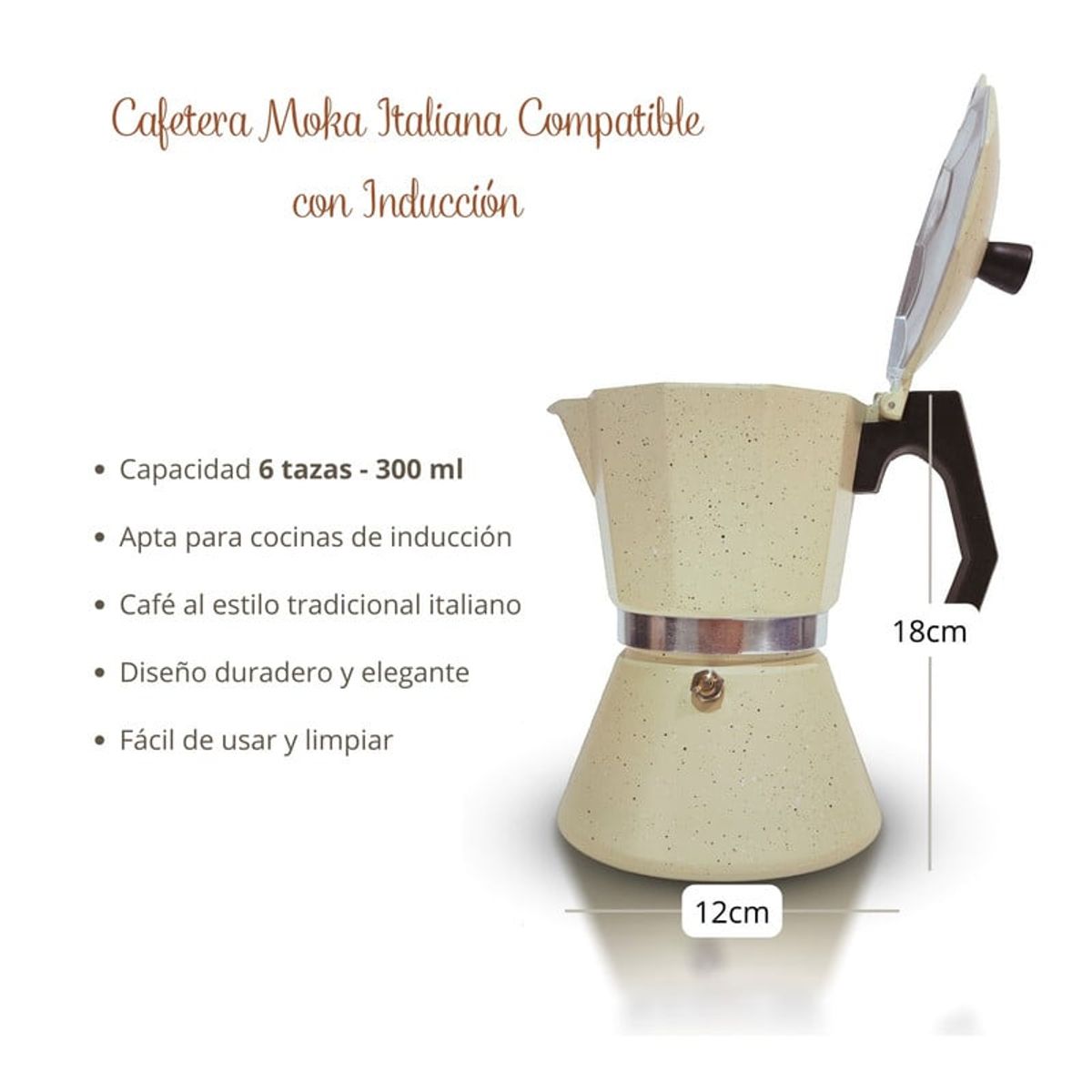 PENTHA - Cafetera Moka Italiana para Cocina de Inducción 6 Tazas Espresso Crema