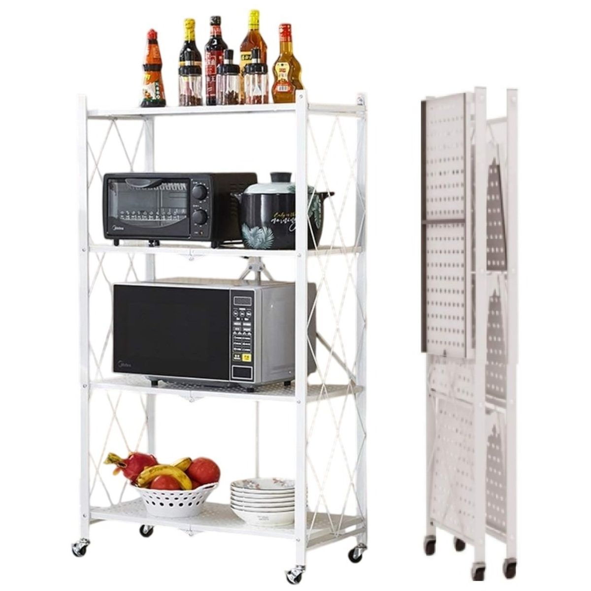 GENERICO - Estante De Cocina Plegable Verduras Frutero 4 Niveles Multiuso Blanco