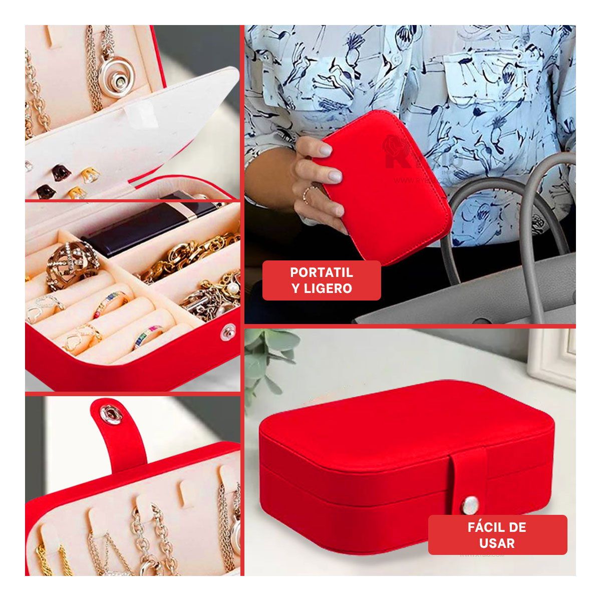 RYBIU IMPORT - Caja de Alhajas en Cuero de Color Rojo Y+Regalo Stickers