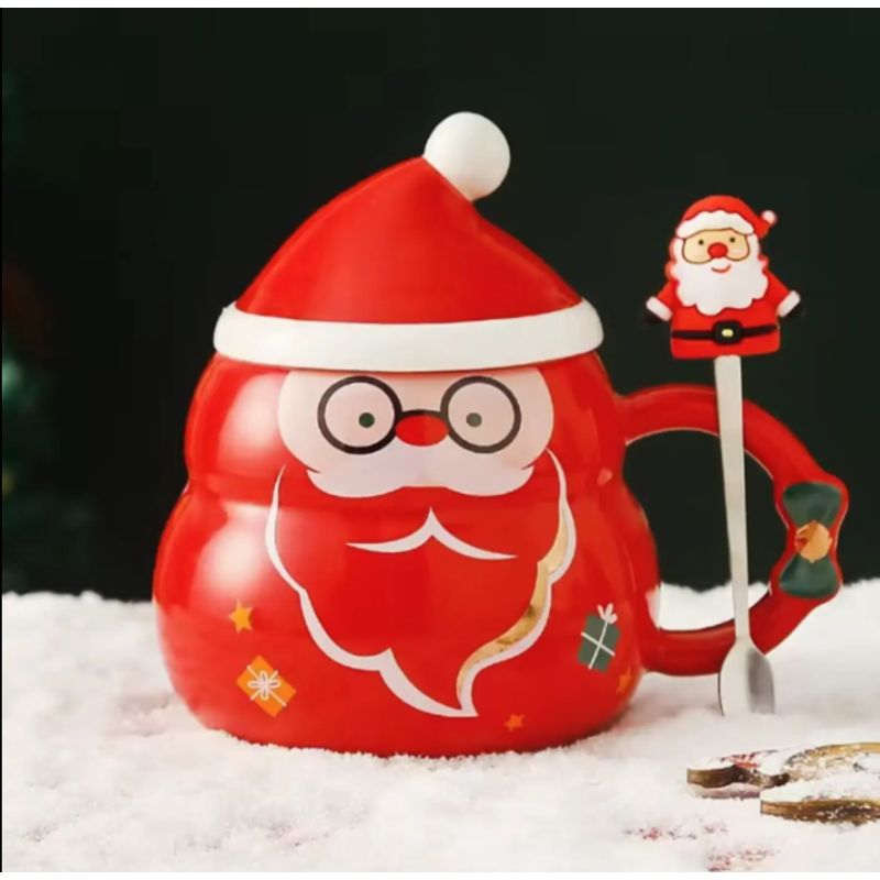 GENERICO - Taza Navideña con tapa de sombrero y cuchara de Papa Noel