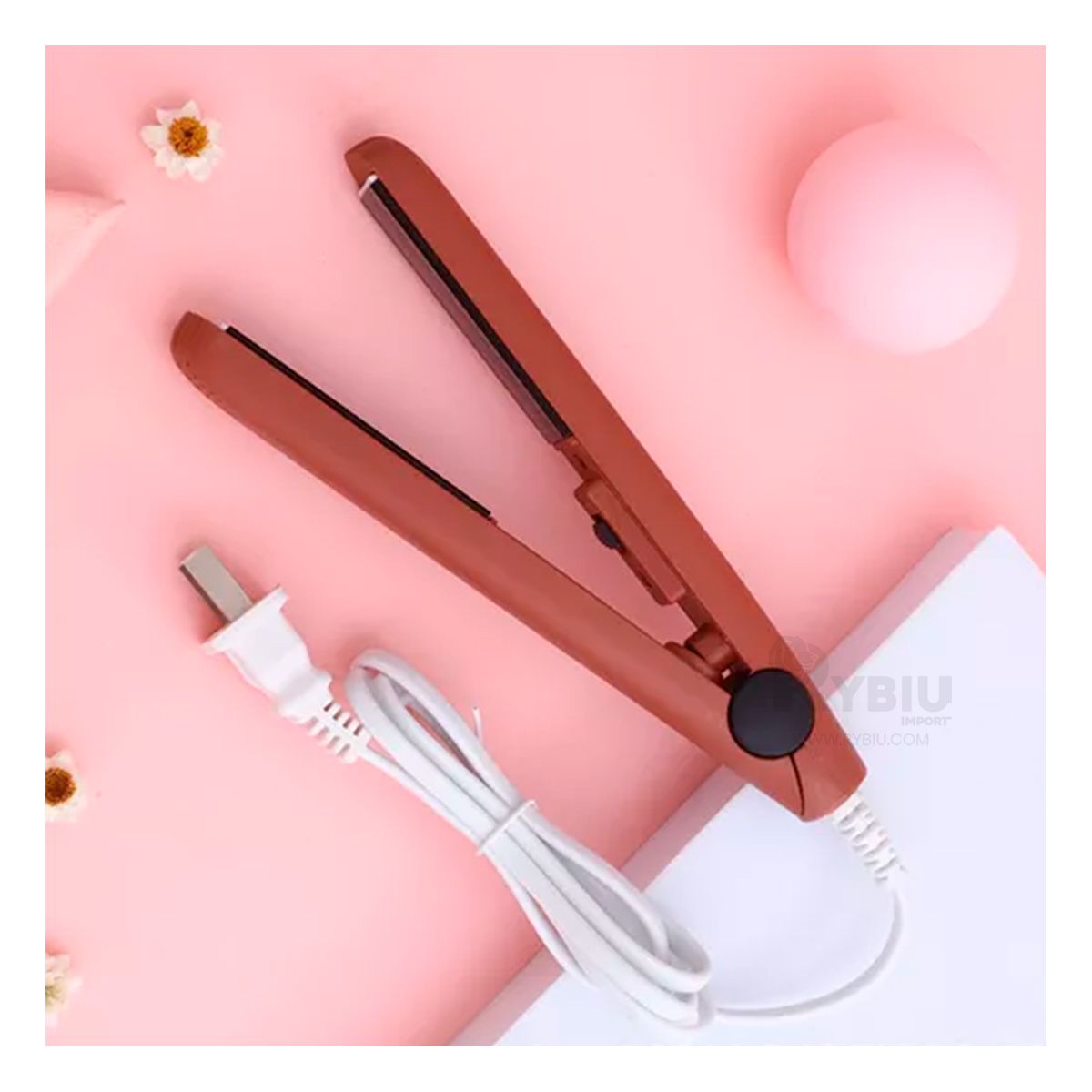 RYBIU IMPORT - Plancha Resistente Alisador Mini Guinda Y+Regalo Stickers