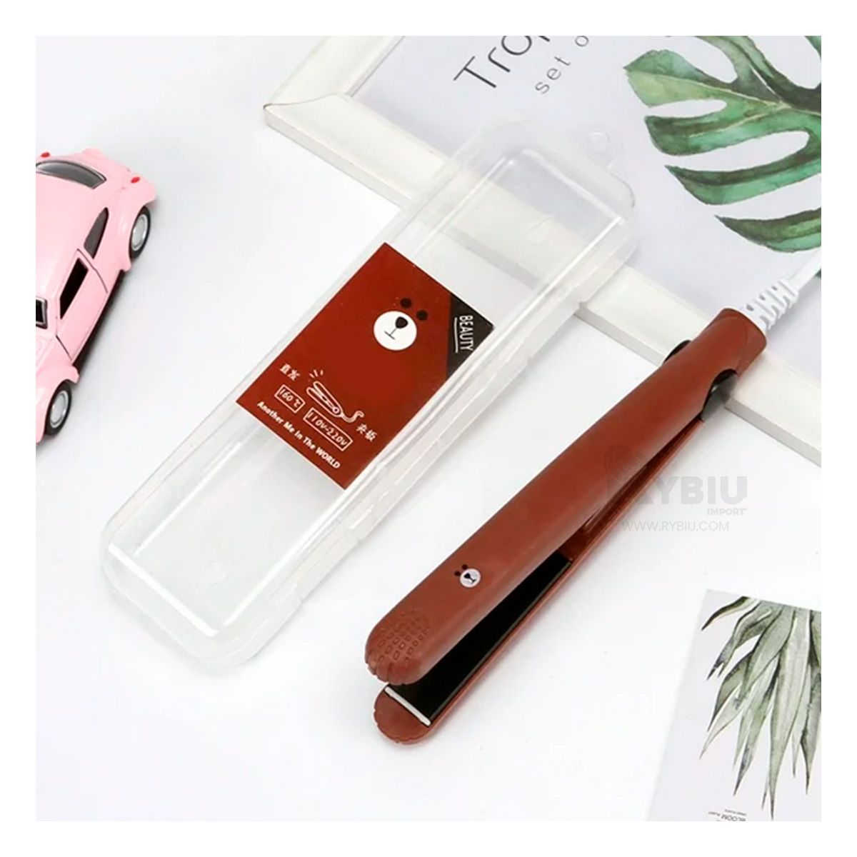 RYBIU IMPORT - Planchador de Pelo Lindo Guinda Y+Banderitas Adhesivas