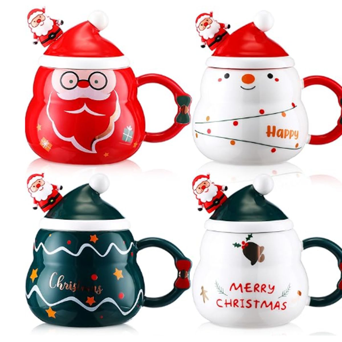 GENERICO - Taza Navideña con tapa de sombrero y cuchara de Papa Noel