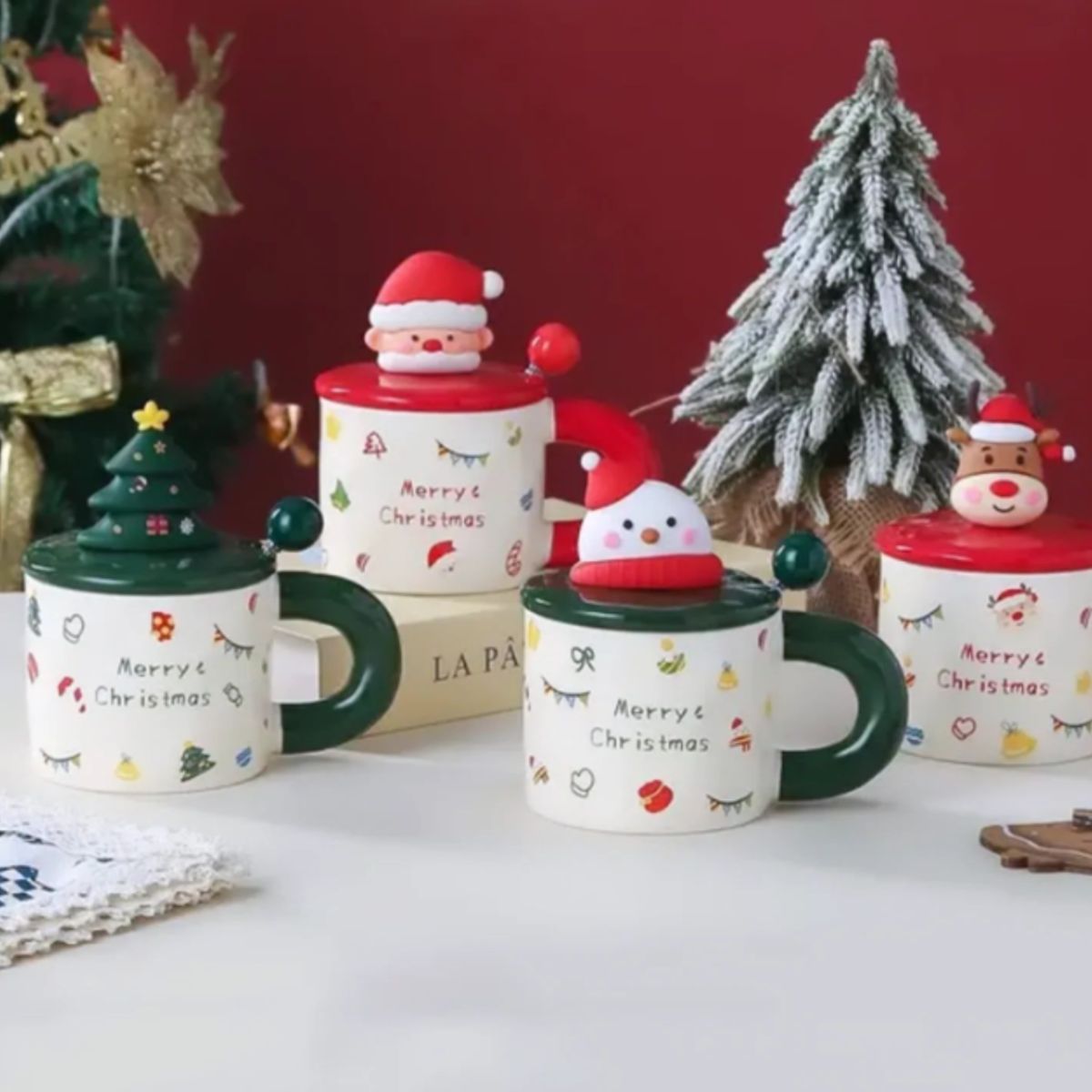 GENERICO - Taza Navideña con tapa y cucharita