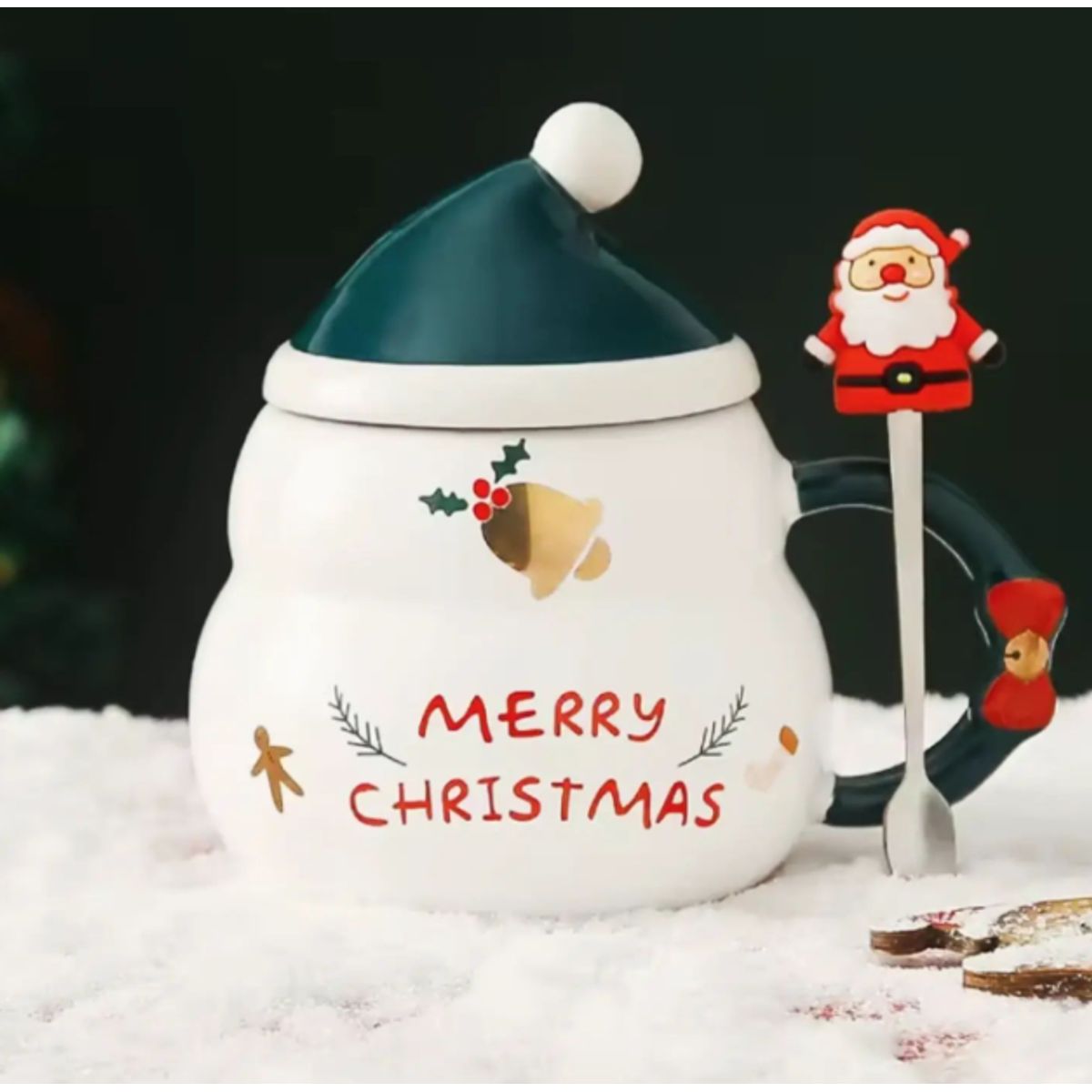 GENERICO - Taza Navideña con tapa de sombrero y cuchara de Papa Noel