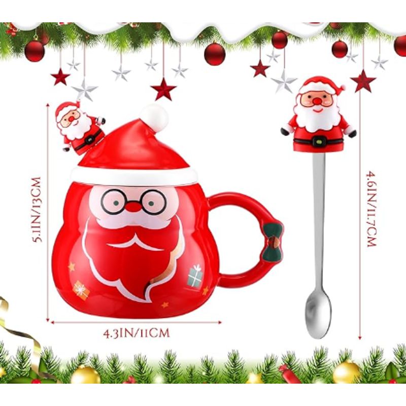 GENERICO - Taza Navideña con tapa de sombrero y cuchara de Papa Noel
