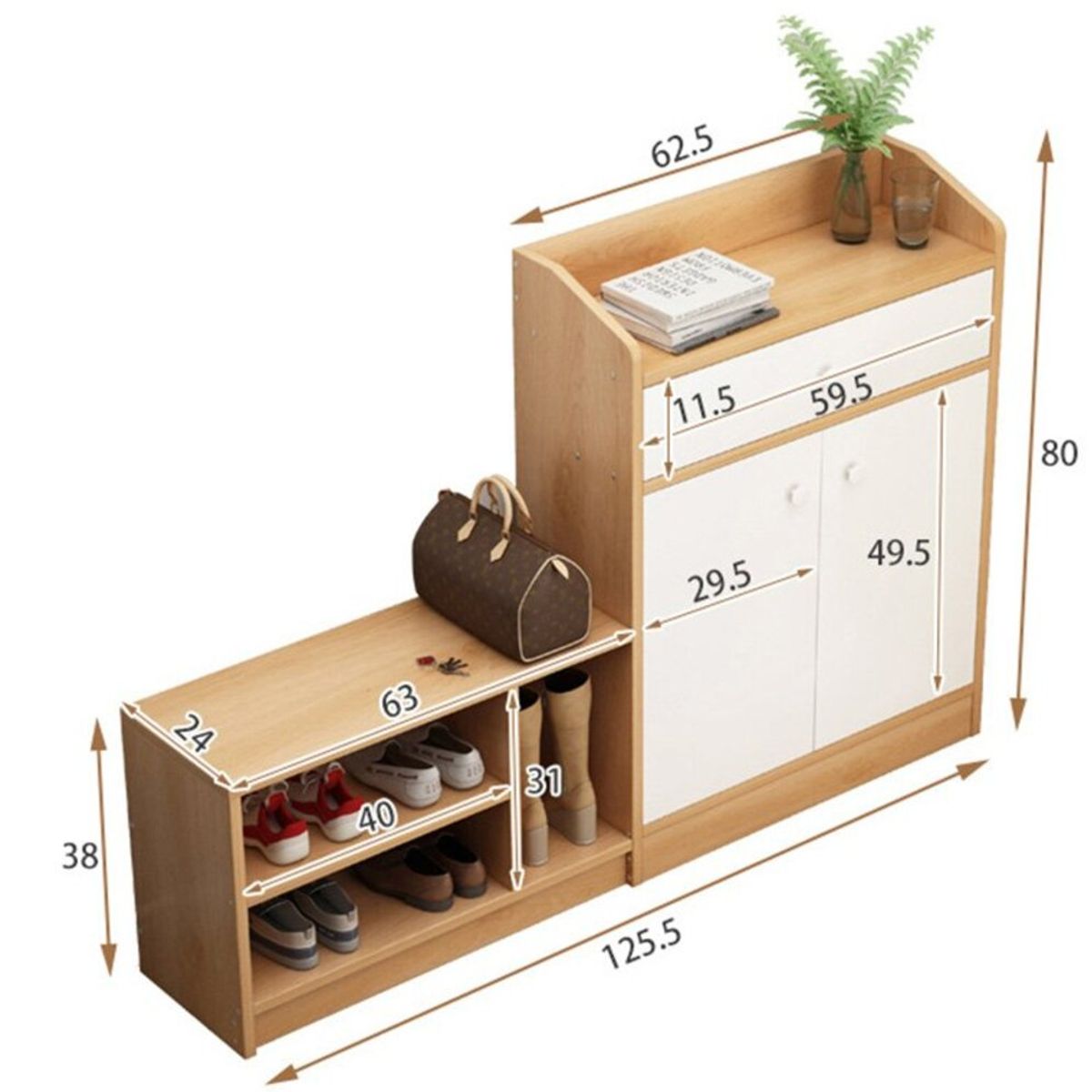 TU MESITA - Elegante Zapatera con Estante 2 puertas Orion Blanco/Duna TU MESITA
