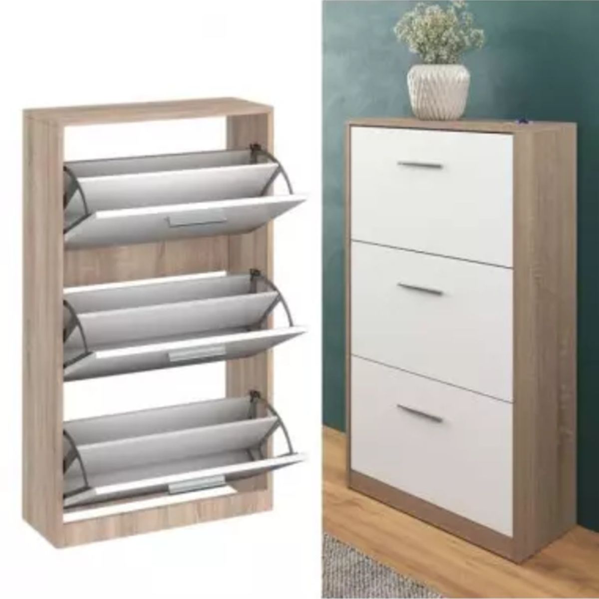 TU MESITA - Moderna Zapatera 3 cajones Amanda Color Blanco/Ceniza TU MESITA