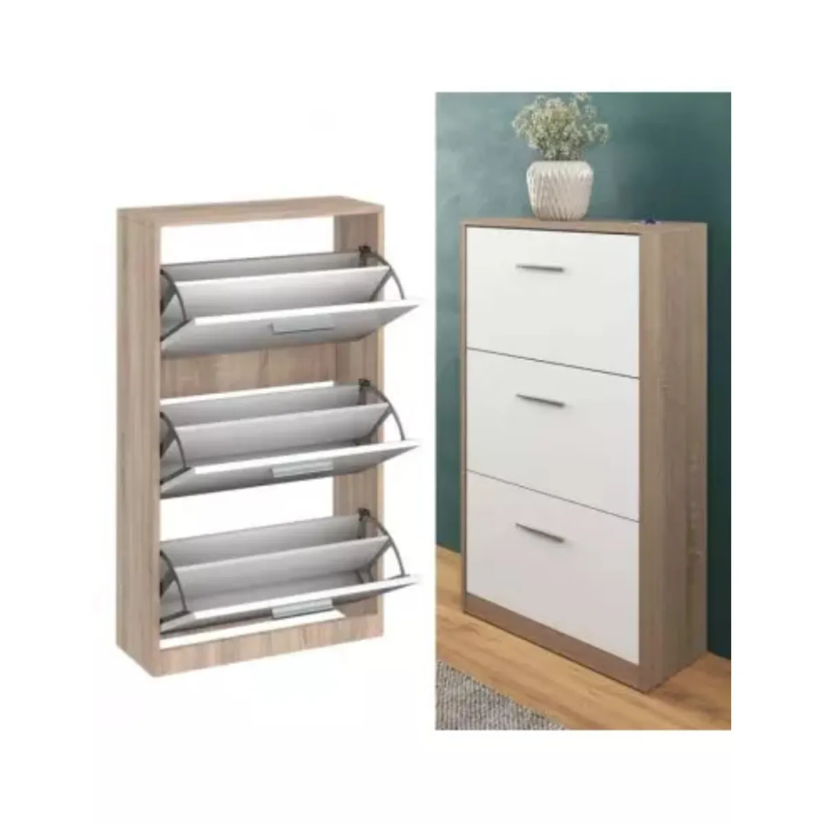 TU MESITA - Moderna Zapatera 3 cajones Amanda Color Blanco/Ceniza TU MESITA