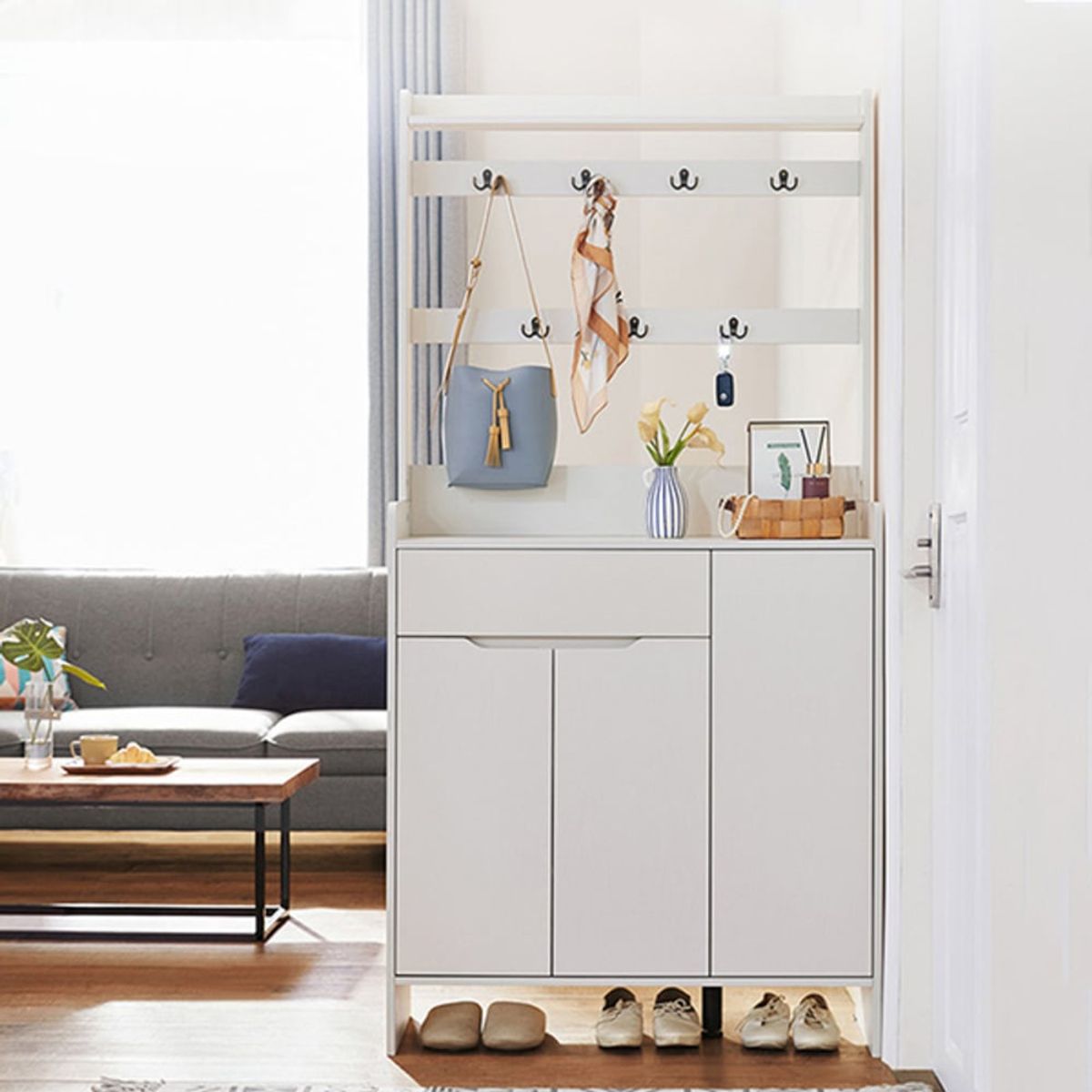 TU MESITA - Zapatera con Perchero Cecilia Blanco Alto 180cm TU MESITA