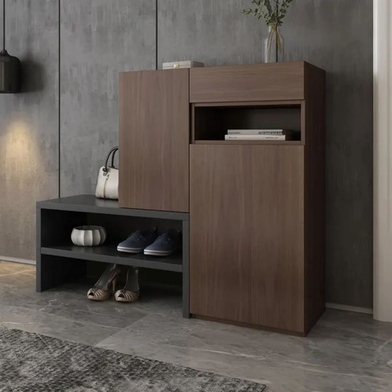 TU MESITA - Zapatera con Gabinete Lucio color Marrón/Negro TU MESITA
