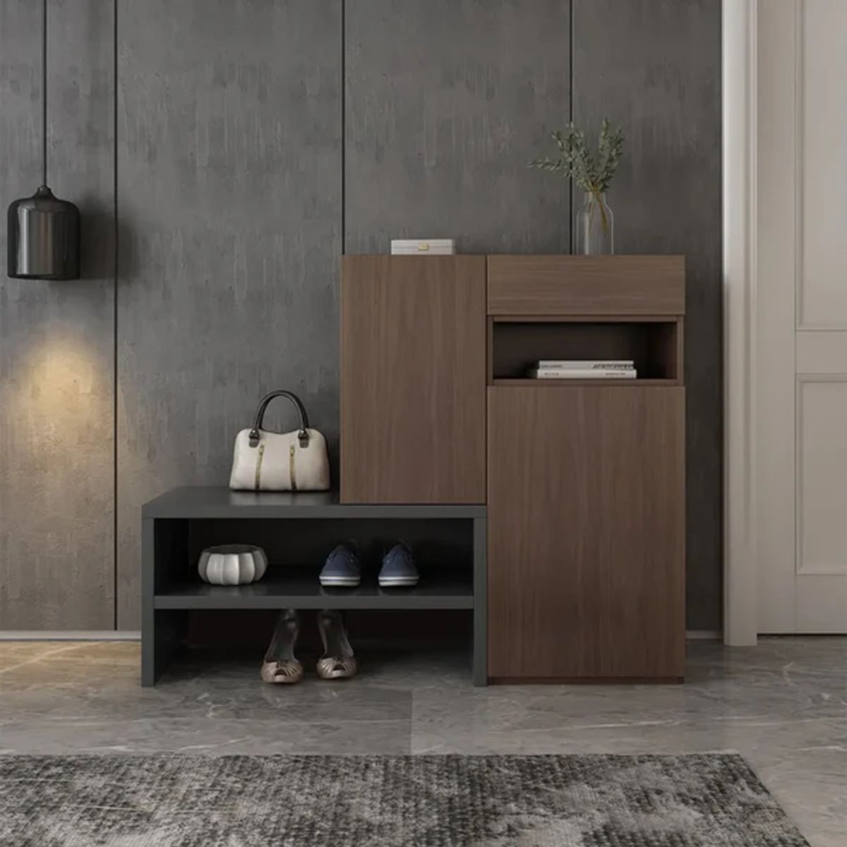 TU MESITA - Zapatera con Gabinete Lucio color Marrón/Negro TU MESITA