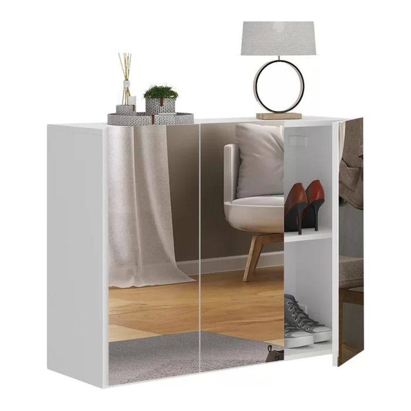 TU MESITA - Zapatera Flotante Kristal con Espejo 3 puertas TU MESITA color Blanco