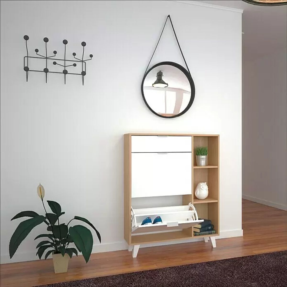 TU MESITA - Zapatera con Repisas Newton 1 cajón 2 puertas TU MESITA