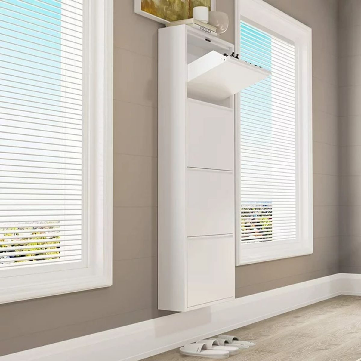 TU MESITA - Zapatera Flotante Yira color Blanco 4 puertas TU MESITA