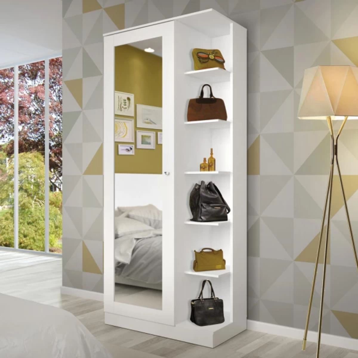 TU MESITA - Zapatera Moderna Brunella con Espejo color Blanco TU MESITA