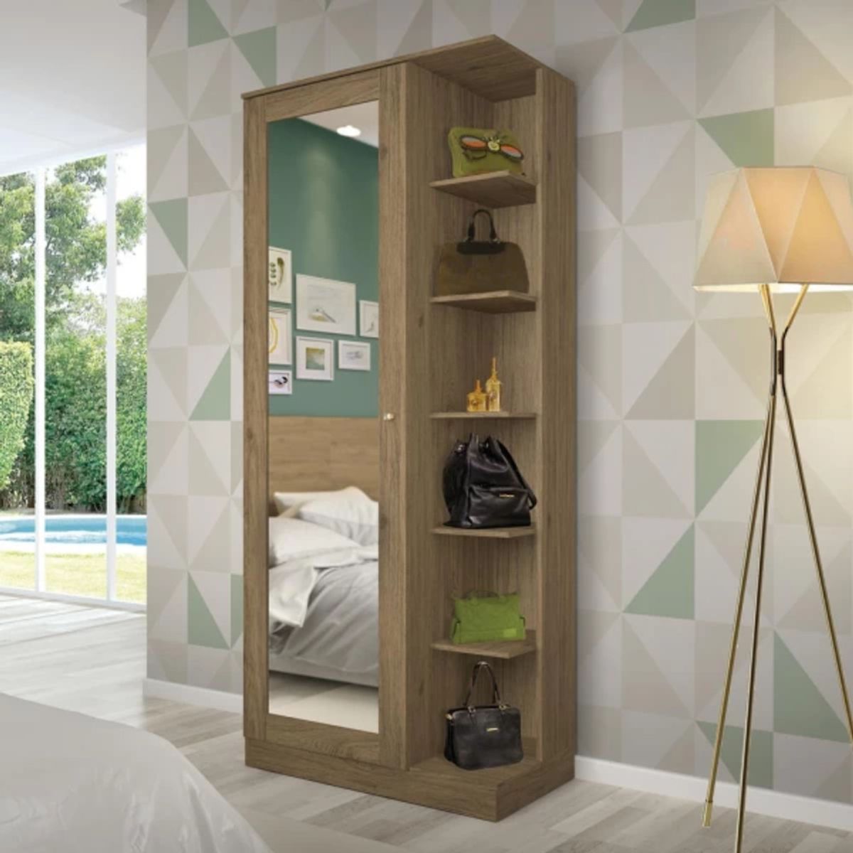 TU MESITA - Zapatera Moderna Brunella con Espejo color Roble TU MESITA