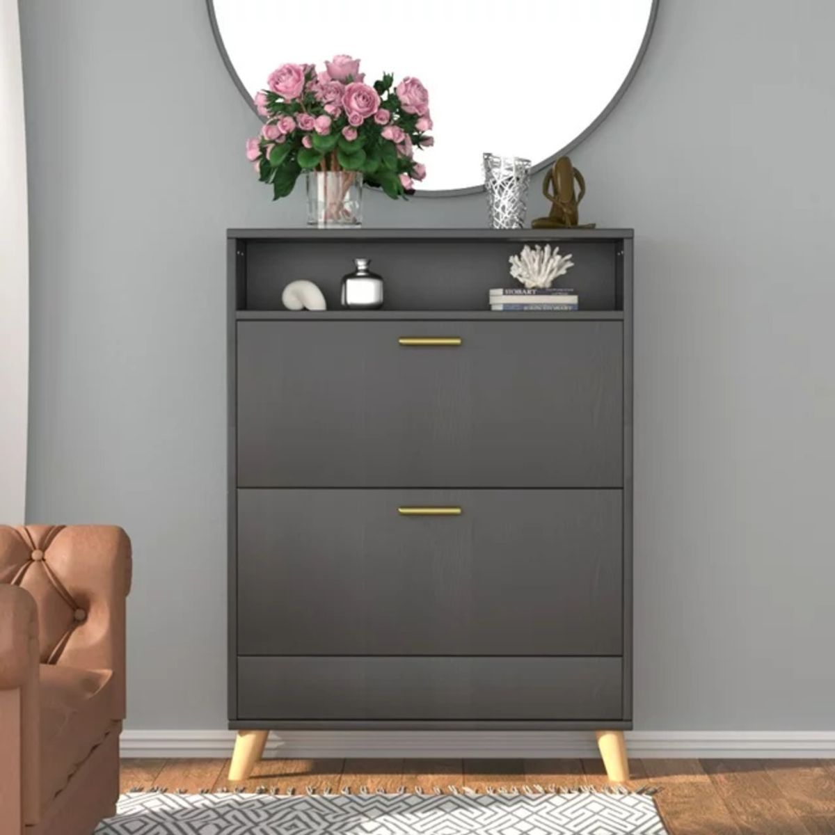 TU MESITA - Zapatera Moderna Girona 2 cajones color Negro TU MESITA