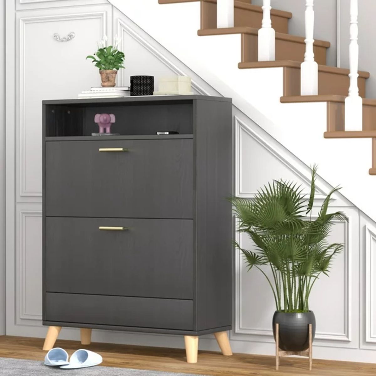 TU MESITA - Zapatera Moderna Girona 2 cajones color Negro TU MESITA