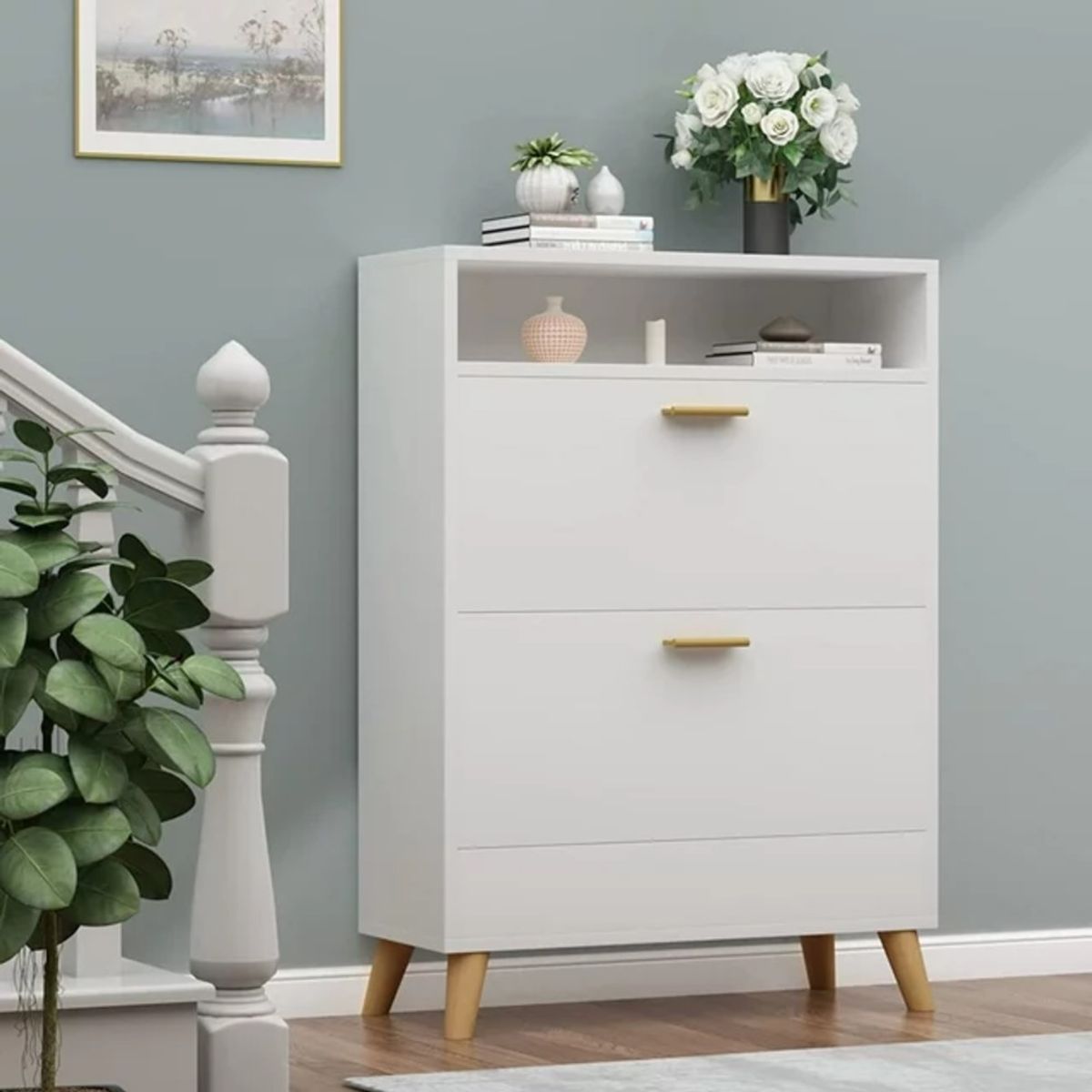 TU MESITA - Zapatera Moderna Girona 2 cajones color Blanco TU MESITA