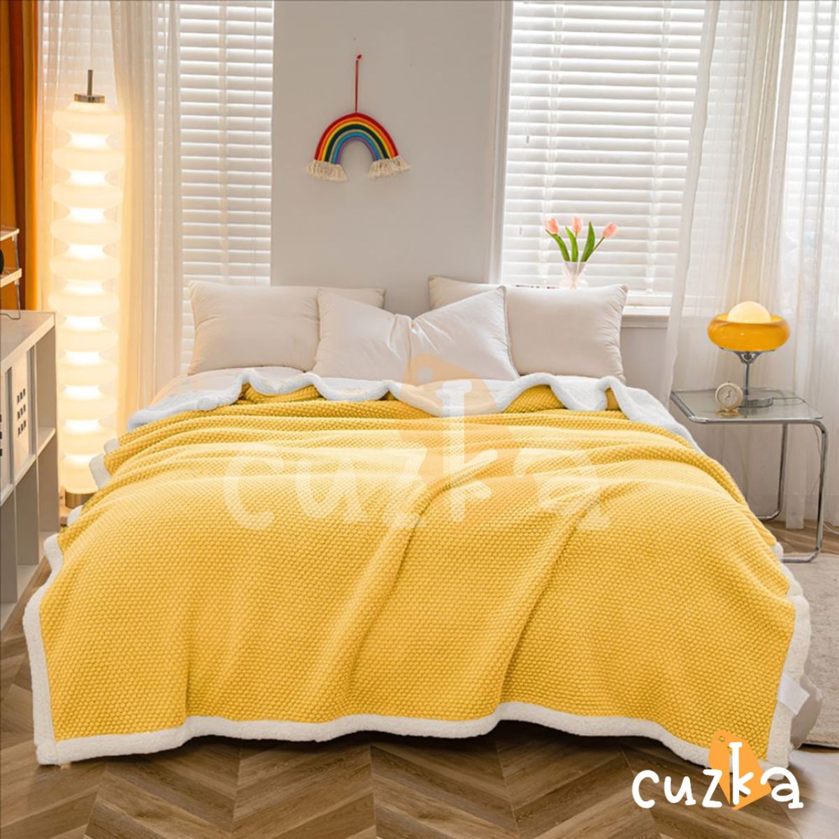 CASATEX - Manta Antialérgica Carnero Alto Relieve Lujo QUEEN YELLOW