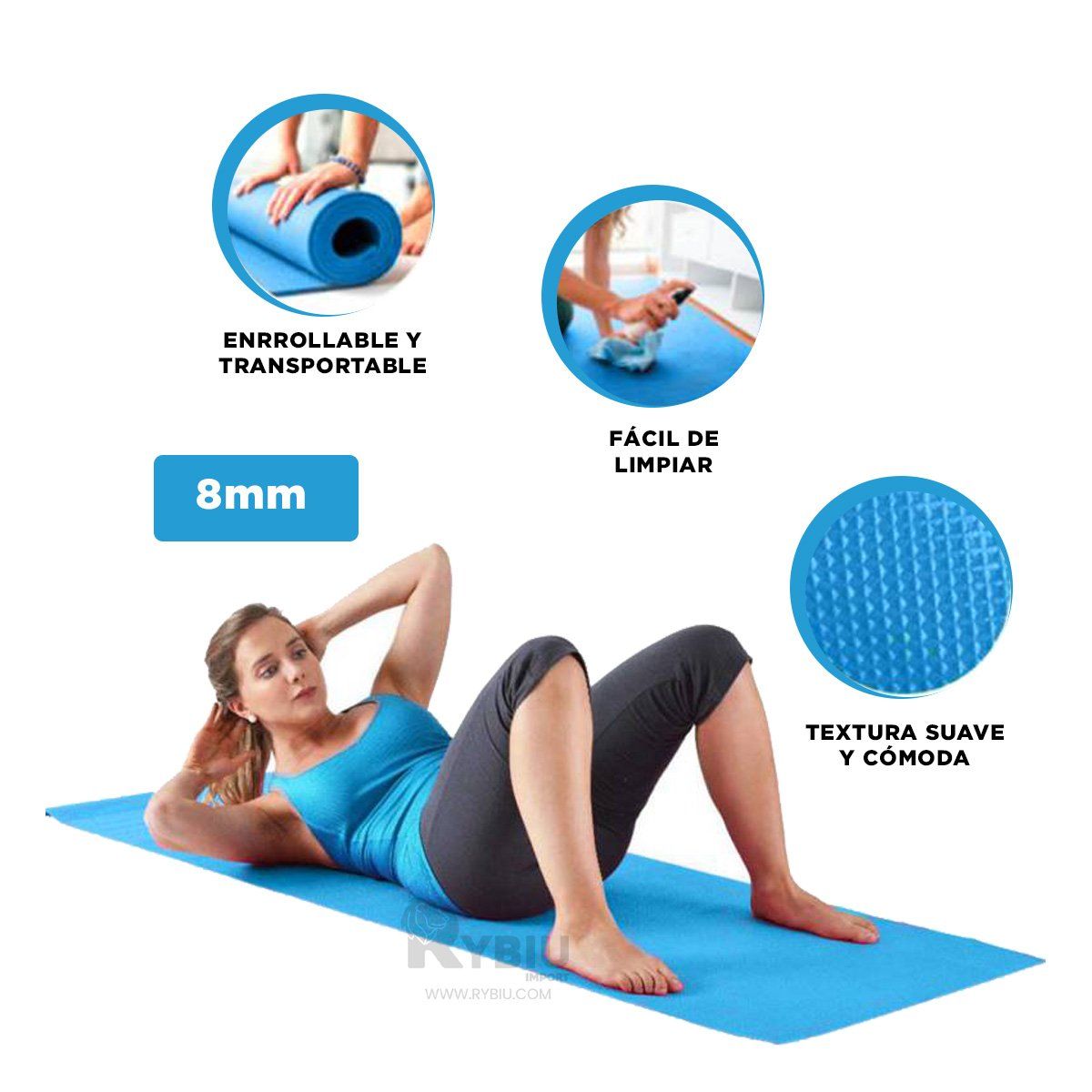 GENERICO - Colchoneta de Deporte 8mm Color Celeste Y+Post-it Adhesivos