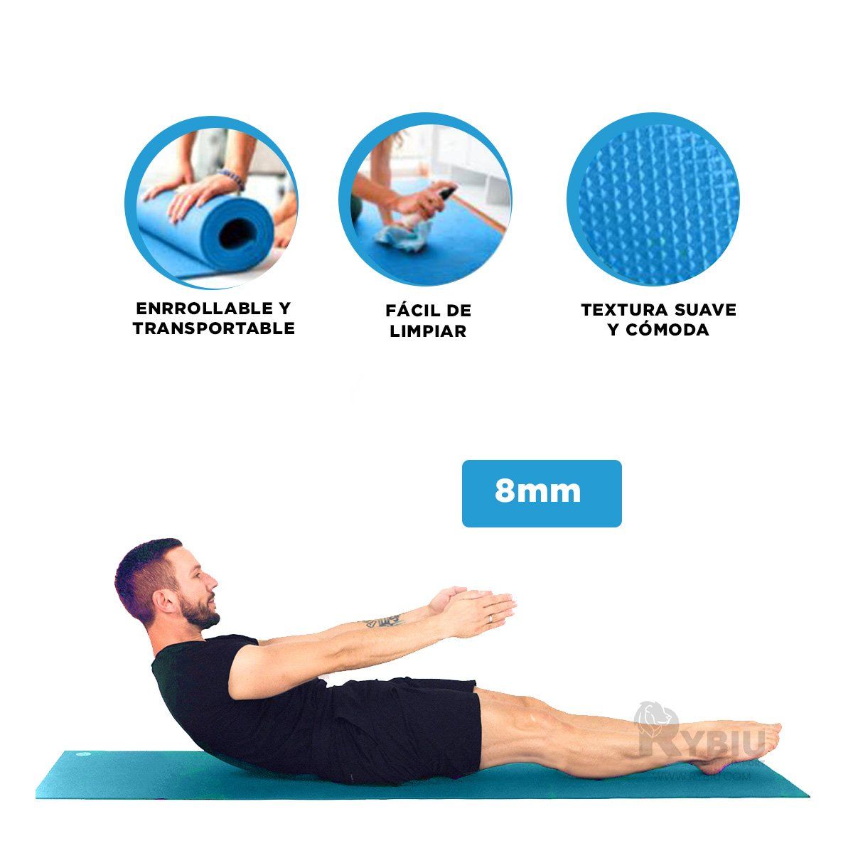 GENERICO - Colchoneta de Deporte 8mm Color Celeste Y+Post-it Adhesivos