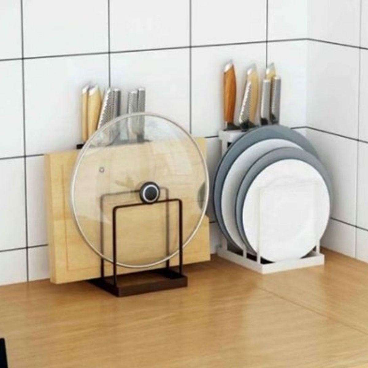 GENERICO - Organizador de tapas y tablas  para cocina Marrón